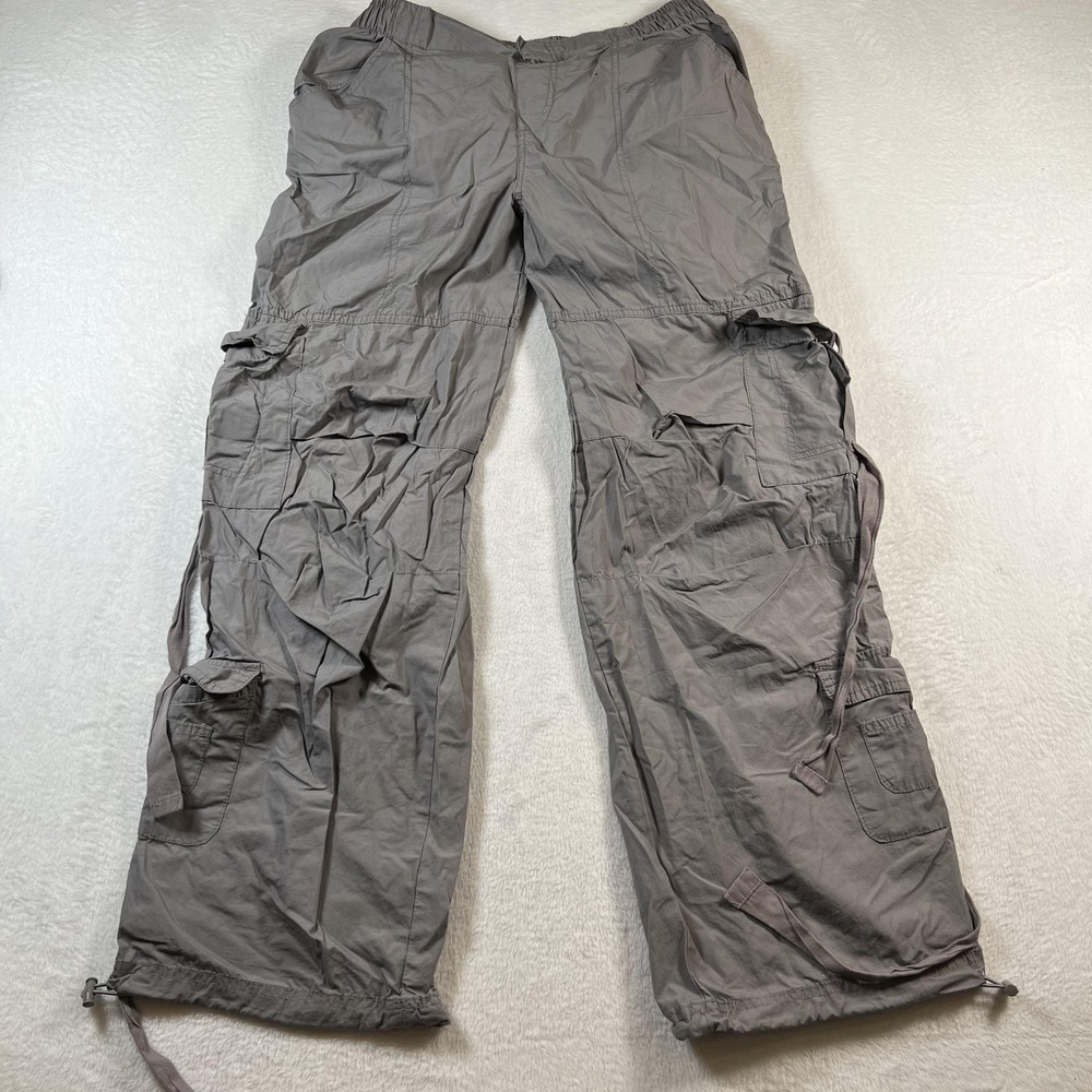 Angel‎ Kiss Pants Womens L Gray Cargo Elastic Waist Lightweight Strap Pockets